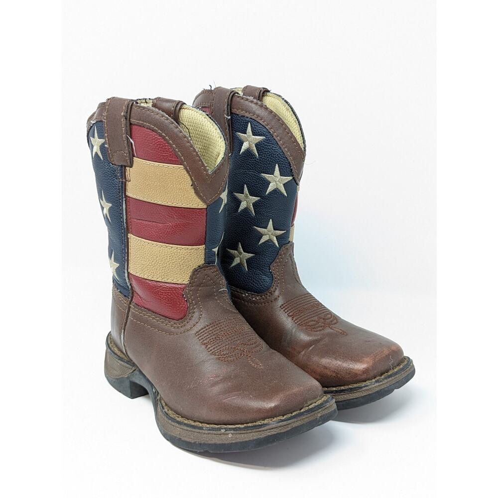 Lil Durango Kids Western Boots BT245 Brown America USA Flag Size 9M